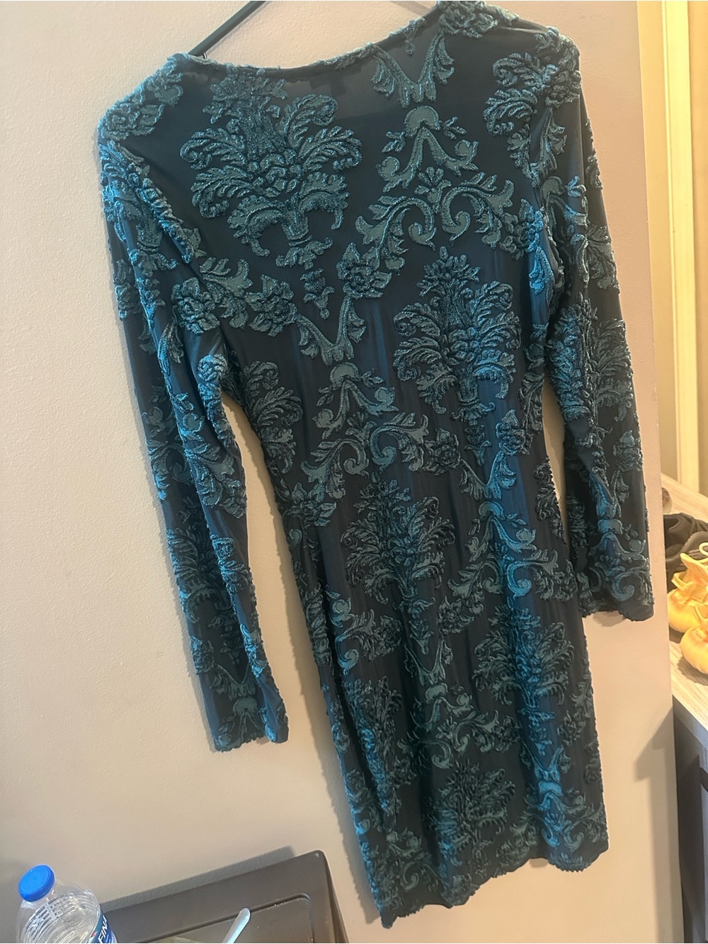 iris Teal Long Sleeve Embroidered Dress